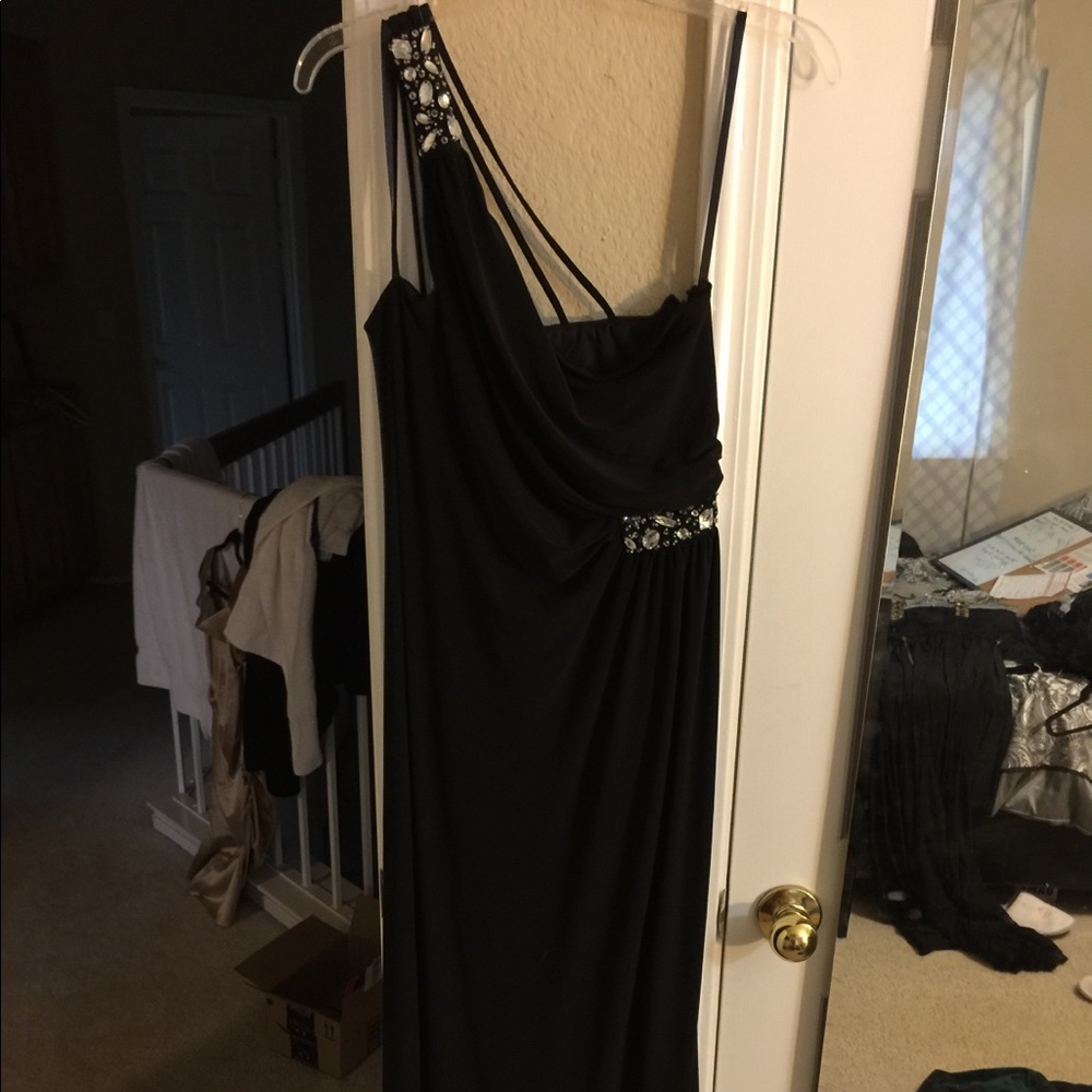Black one shoulder embellished gown